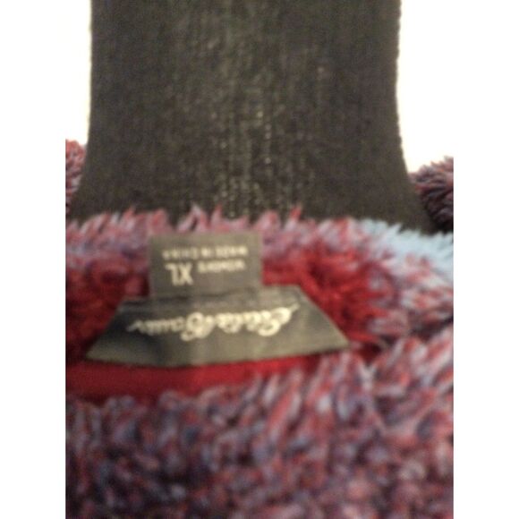 Eddie Bauer Pullover Plush Soft Maroon Blue Partial Zip Jacket Check Size XL - Picture 2 of 3